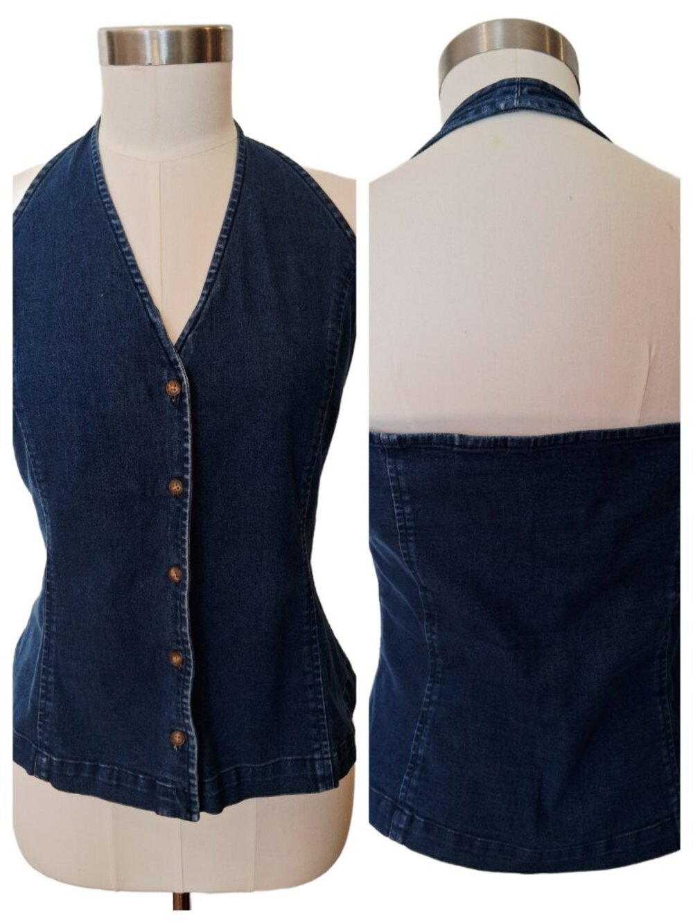 Eddie Bauer Womens Stretch Button Front Denim Jean Halter Top Size 12